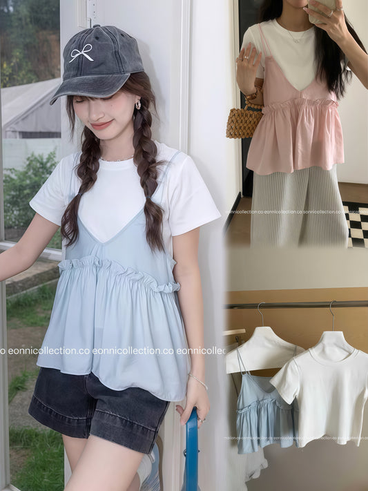#1052 Korean Minimalist Strappy Top & Layer Set（2 Colors）