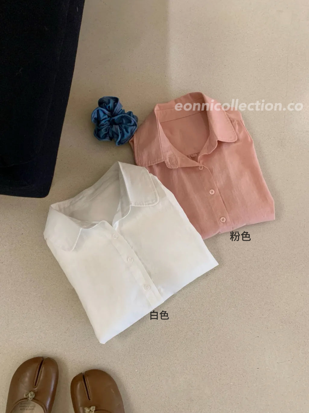 #1002 Ramie Flutter Sleeve Collared Blouse（2 Colors)