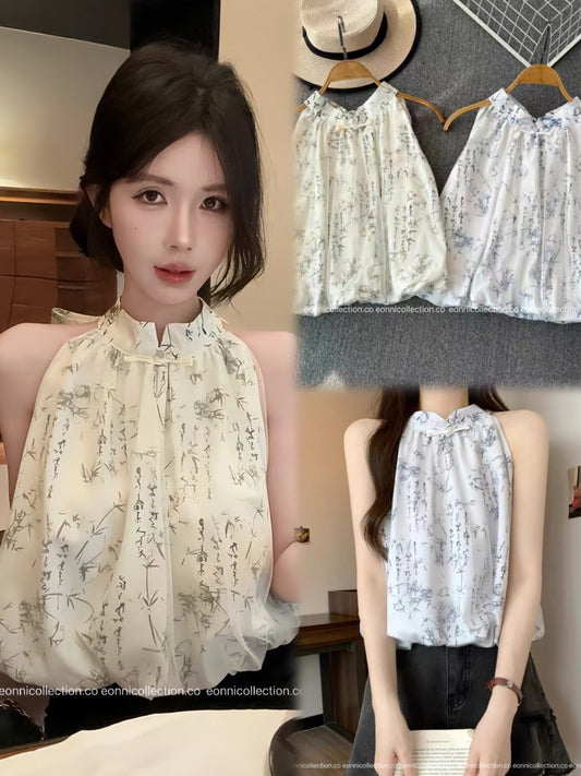 #1103 Oriental Breeze Halter Blouse（2 Colors）