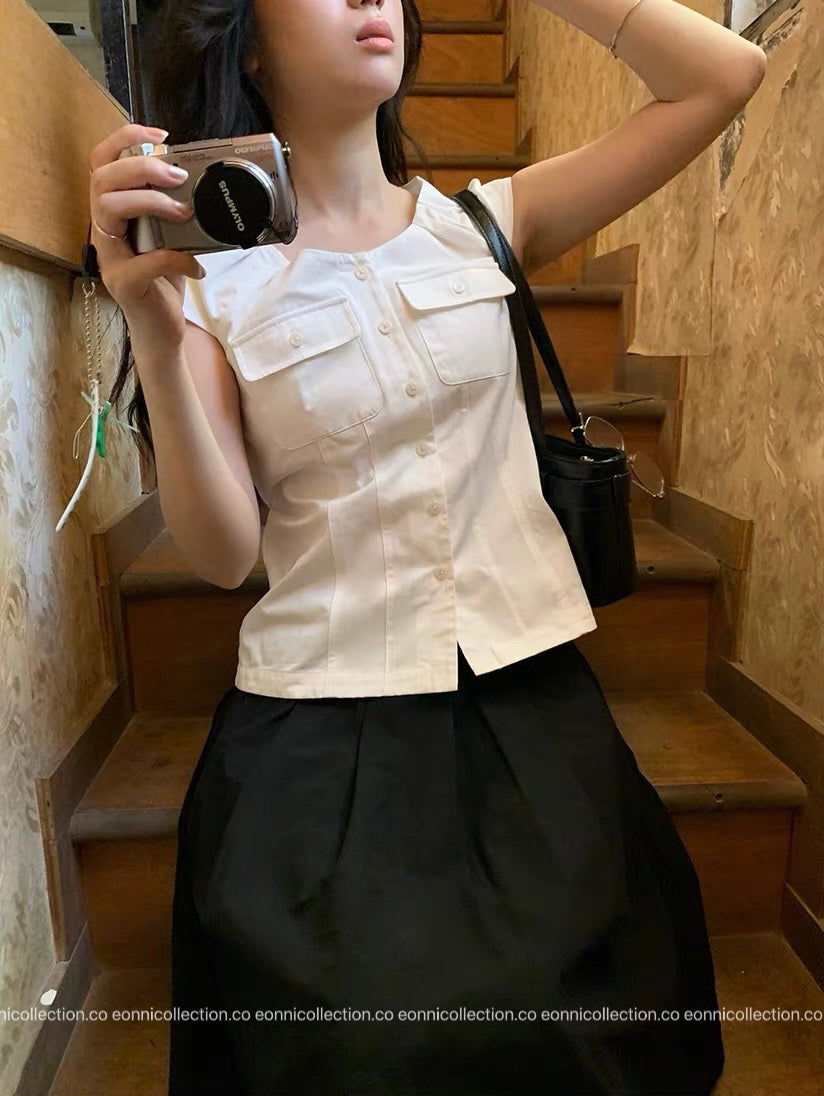 #1094 French Inspired Wide Collar Top