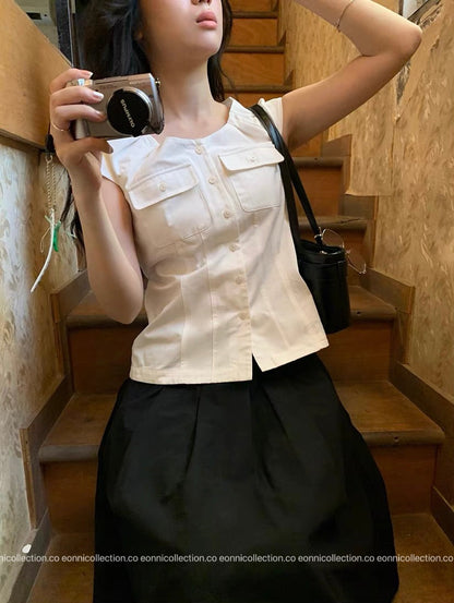 #1094 French Inspired Wide Collar Top