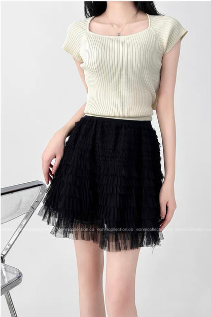 #3019 Haute Petite Skirt Architectural Tiered Tulle with Intricate Detailing（2 Colors）