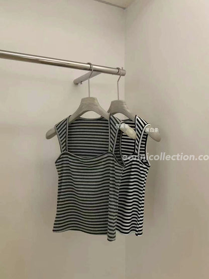 #1022 Striped Square Neck Sleeveless Camisole with Wide Straps