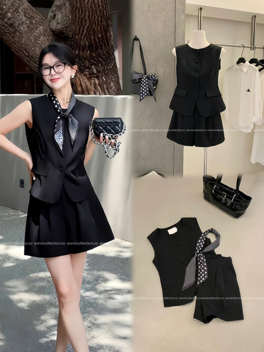 #2103 Elegant Waistcoat Suit Set with Scarf
