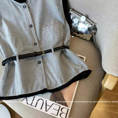 #1092 Chanel Colorblock Vest Raw Edging with Belt (2 Colors)
