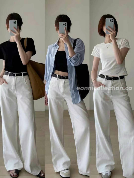 #3004 Seoul Style Slouchy High-Waist Jeans with Belt