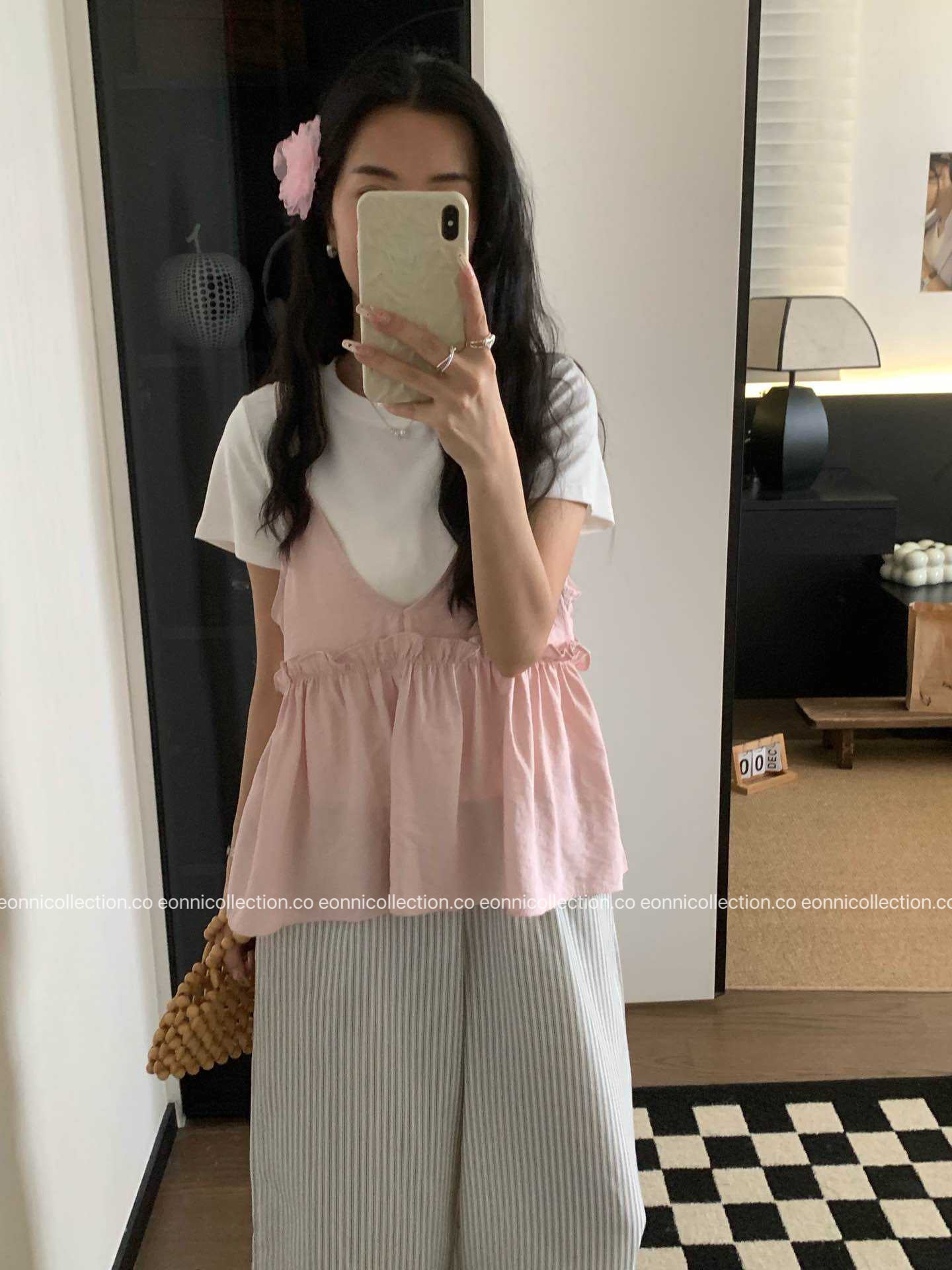 #1052 Korean Minimalist Strappy Top & Layer Set（2 Colors）
