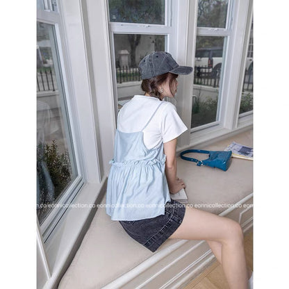 #1052 Korean Minimalist Strappy Top & Layer Set（2 Colors）