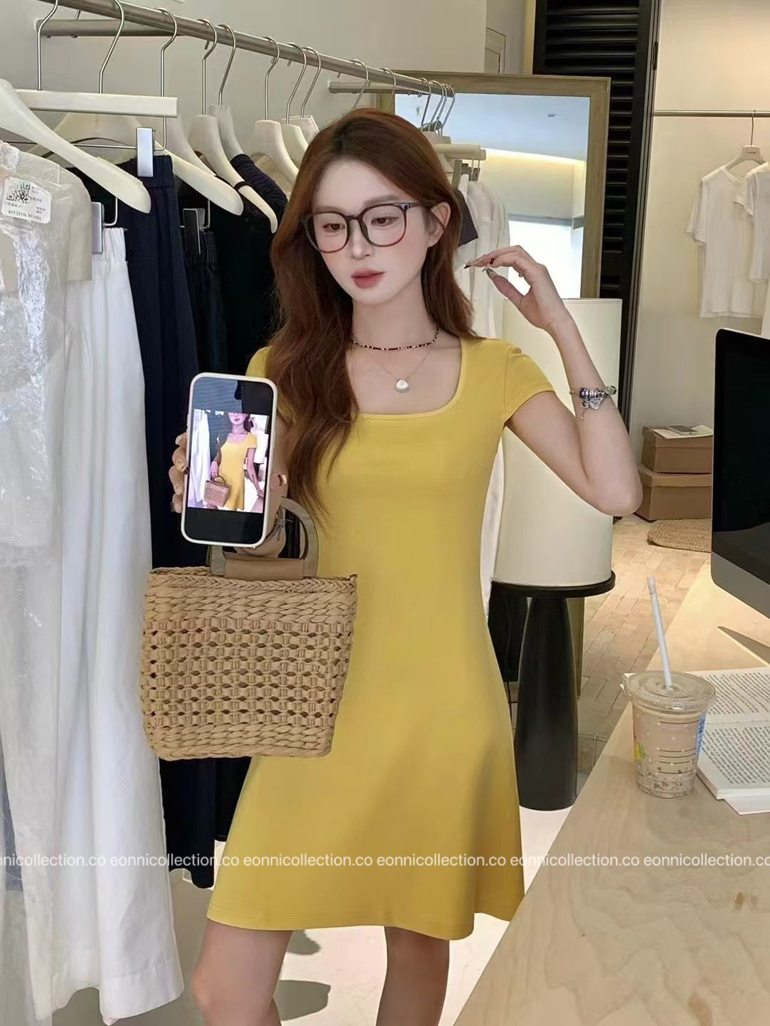 #2091 Minimalist Square Neck A Line Dress（3 Colors）