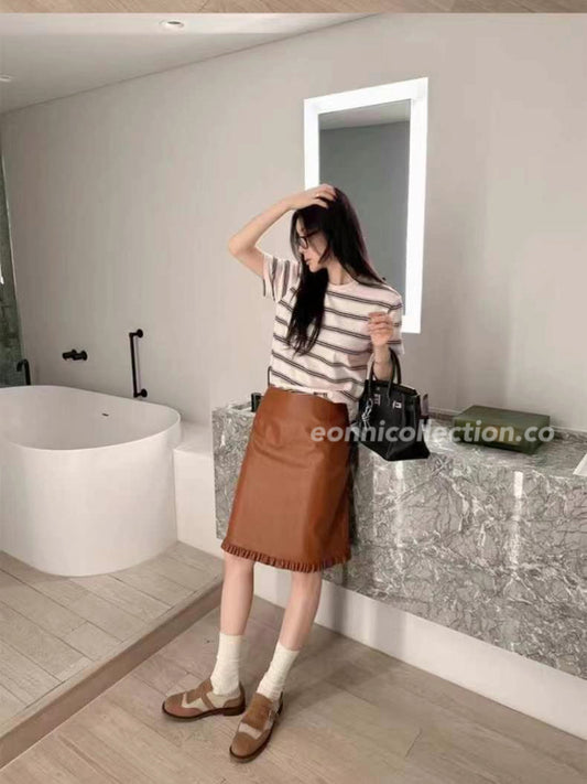 #1007 Retro Color-Blocked Stripe Tee（3 Colors)