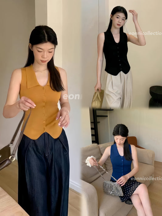 #1015 Retro Slim Fit Knit Top（3 Colors)