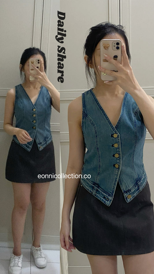 #1024 Sleeveless V-Neck Demin Vest