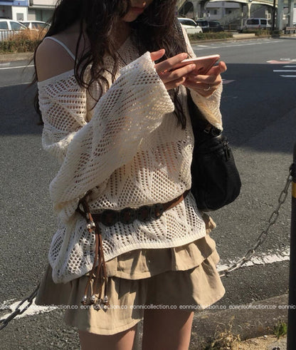 #1102 Knit Crochet-Inspired Belted Top