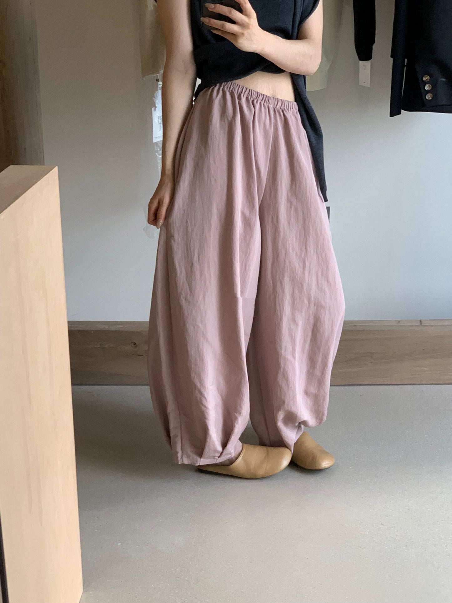 #3017 Japanese Inspired Tencel Cotton Wide Leg Pant - Relaxed Lantern Silhouette - Pink