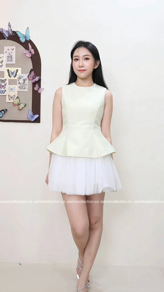 #2046 Glossy Ballet Inspired Dress Layered Tulle & Dramatic Puff Skirt - Yellow