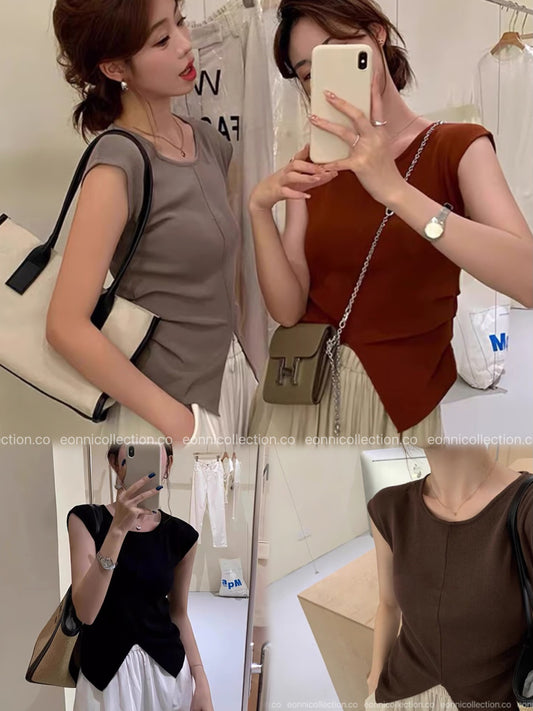 #1068 Feather-Light Cool-Touch Pearl Knit Designer Top（4 Colors）
