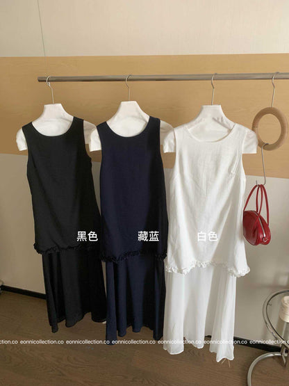 #2050 Vest Dress in Cotton Linen with Artisan Tiered Panels（3 Colors）