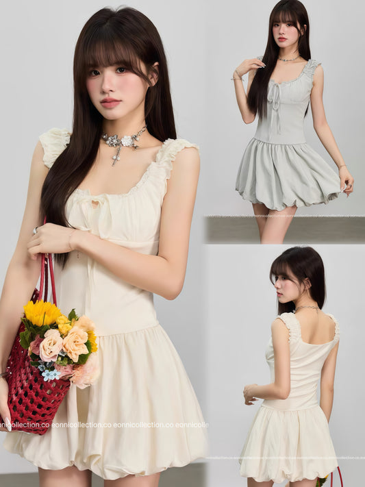 #2077 Sassy Tiered Waist - Cinched Puff Dress（2 Colors）