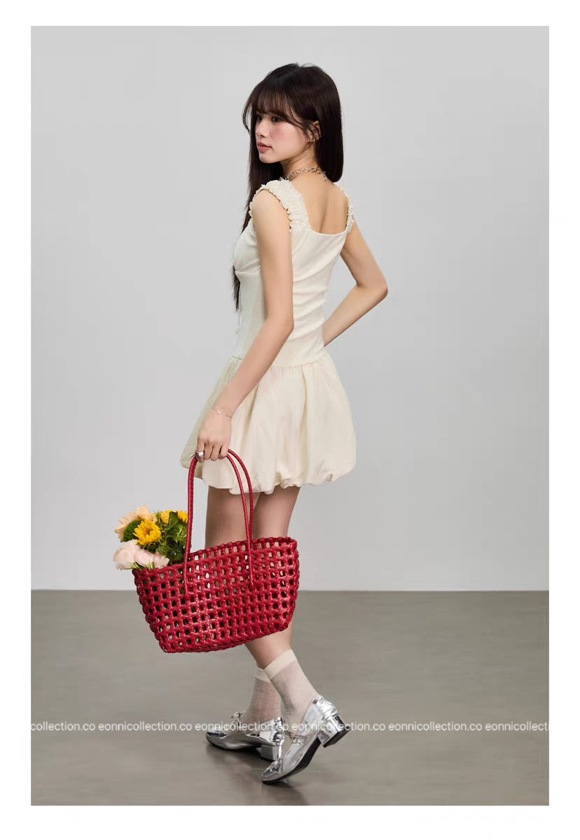 #2077 Sassy Tiered Waist - Cinched Puff Dress（2 Colors）