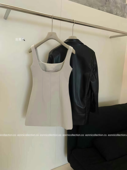 #2063 Korean Indie Minimalist Spaghetti Strap Suiting Dress（2 Colors）