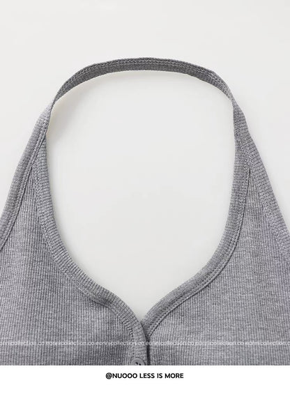 #1084 Padded Sassy Halter Top - Grey