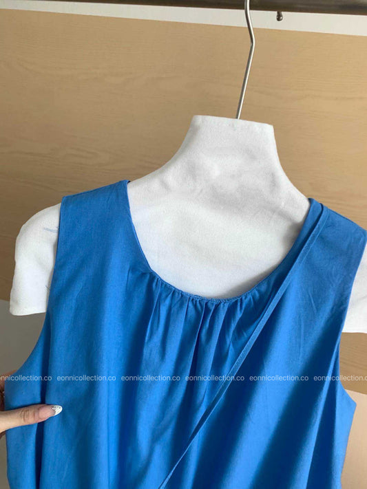 #2093 Cotton Linen Blouson Dress with Small Bag（4 Colors）