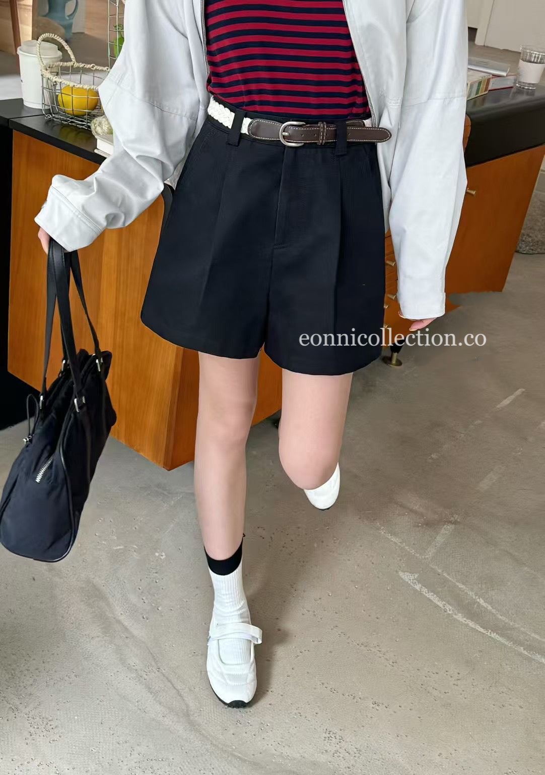 #3009 A Lined Shorts w/ Woven Waistband - Black