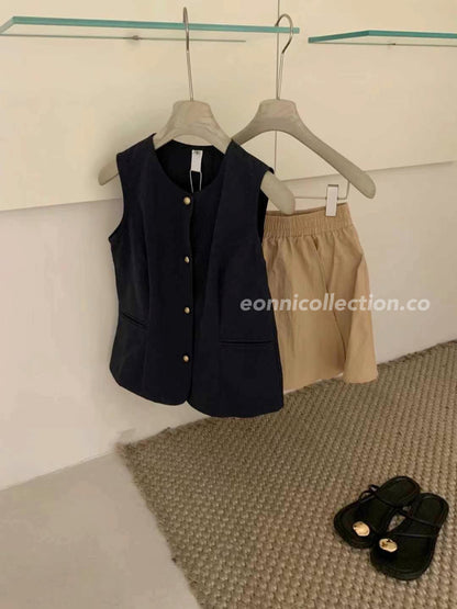 #2003 Quiet-Luxury Utility Vest & A-Line Culotte Set