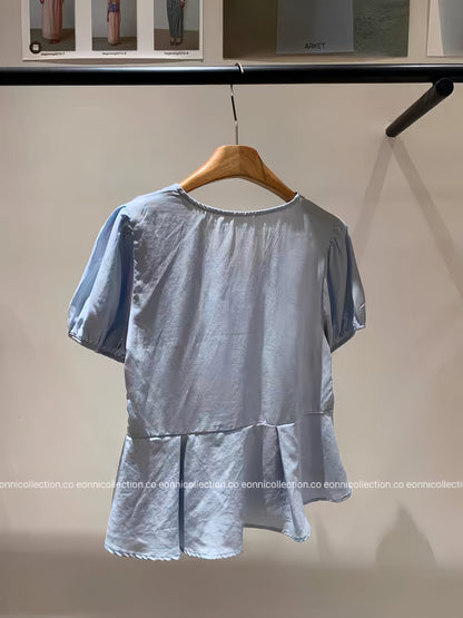 #1073 Breathable Tencel Linen Blend V Neck Top With Ruffled Hem（3 Colors）