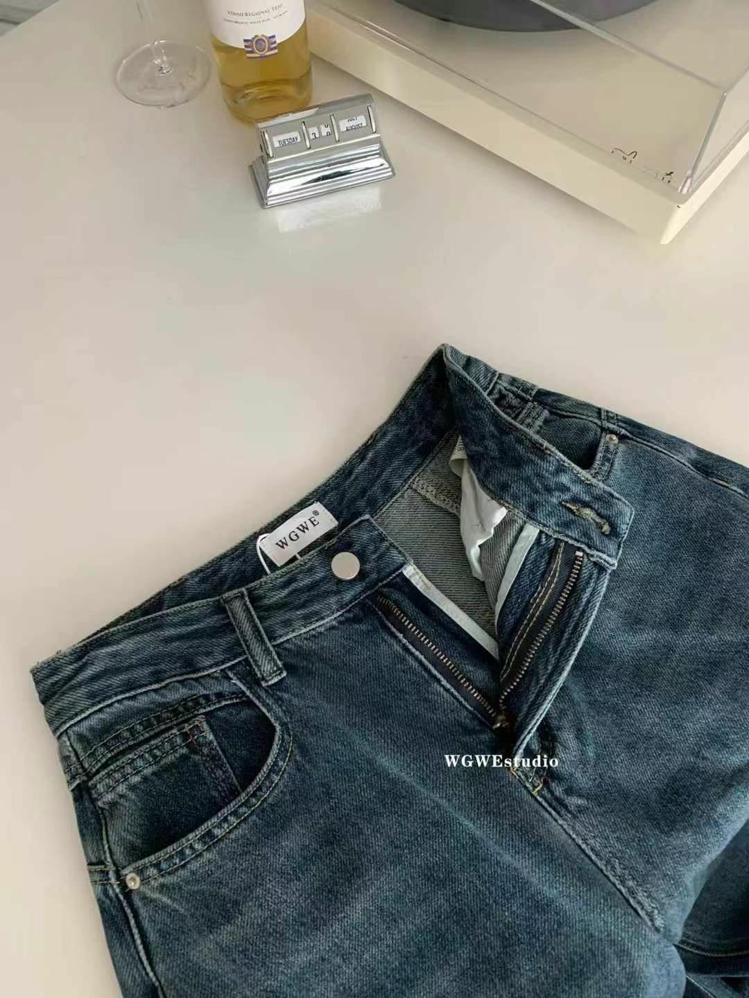 #3013 Vintage High-Waisted Wide-Leg Denim Pants