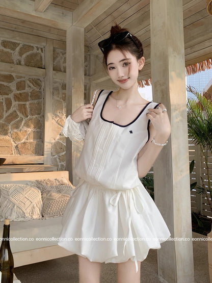 #2034 Sporty Waist Defining Peplum Puff Hem Dress（2 Colors）