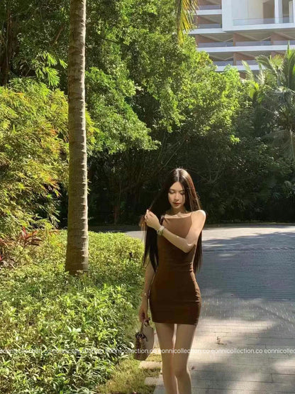 #2056 Solid Color Slim Fit Mini Dress（2 Colors）