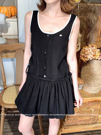 #2034 Sporty Waist Defining Peplum Puff Hem Dress（2 Colors）