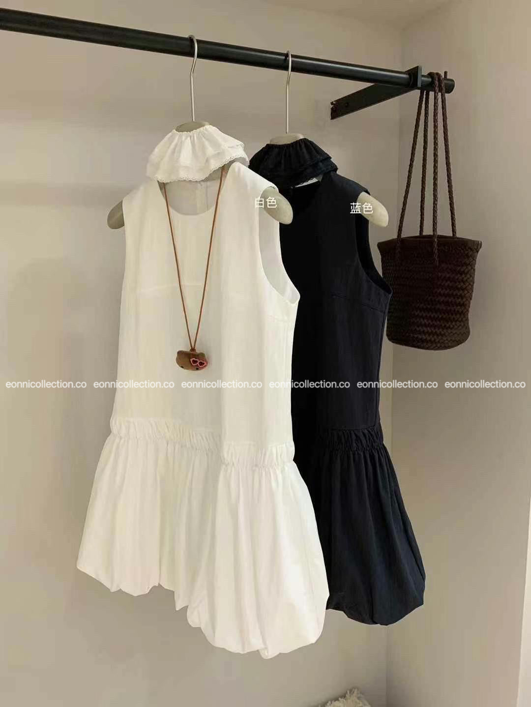 #2055 Casual Bloom Sundress & Matching Hair Tie Set - Dark Blue