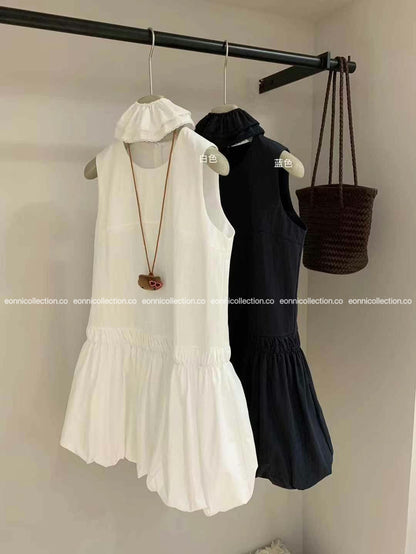 #2055 Casual Bloom Sundress & Matching Hair Tie Set - Dark Blue