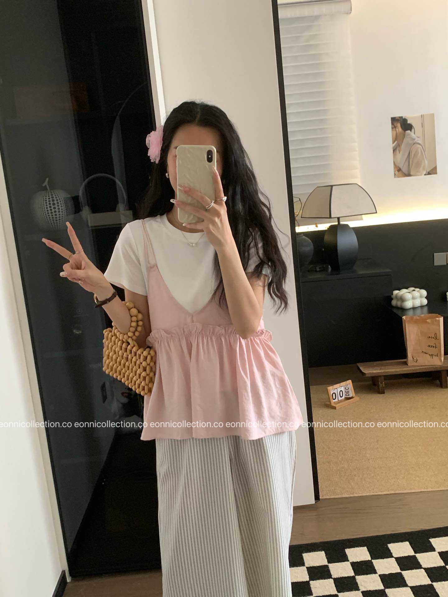 #1052 Korean Minimalist Strappy Top & Layer Set（2 Colors）