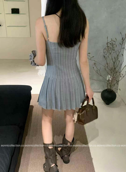 #2060 Vintage British Striped Strappy Blazer Dress（2 Colors）