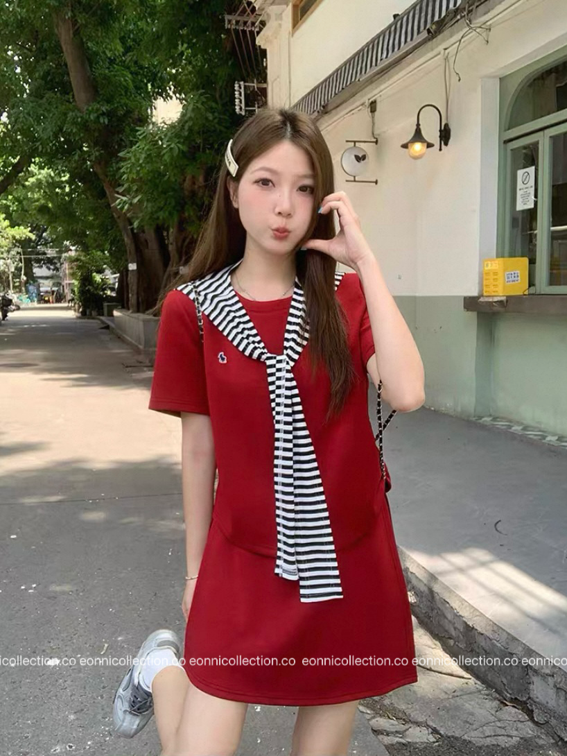 #2061 Korean Style Casual T Shirt + Cover Up High Waist Mini Skirt Three Piece Set（3 Colors）