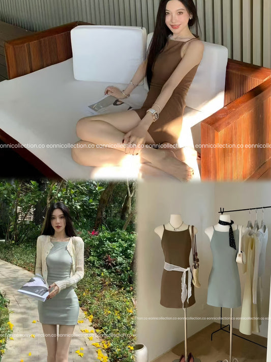 #2056 Solid Color Slim Fit Mini Dress（2 Colors）