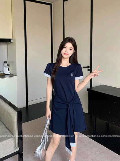 #2086 Preppy Cotton Tee Dress with Subtle Embroidery（3 Colors）