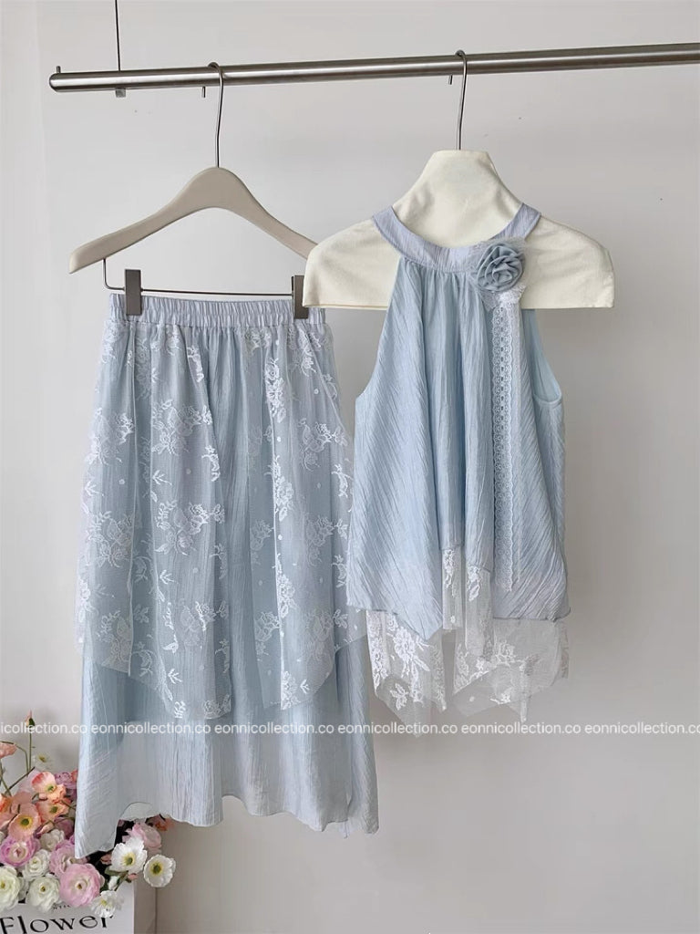 #2081 French Riviera Halterneck Resort Set with Corsage（2 Colors）