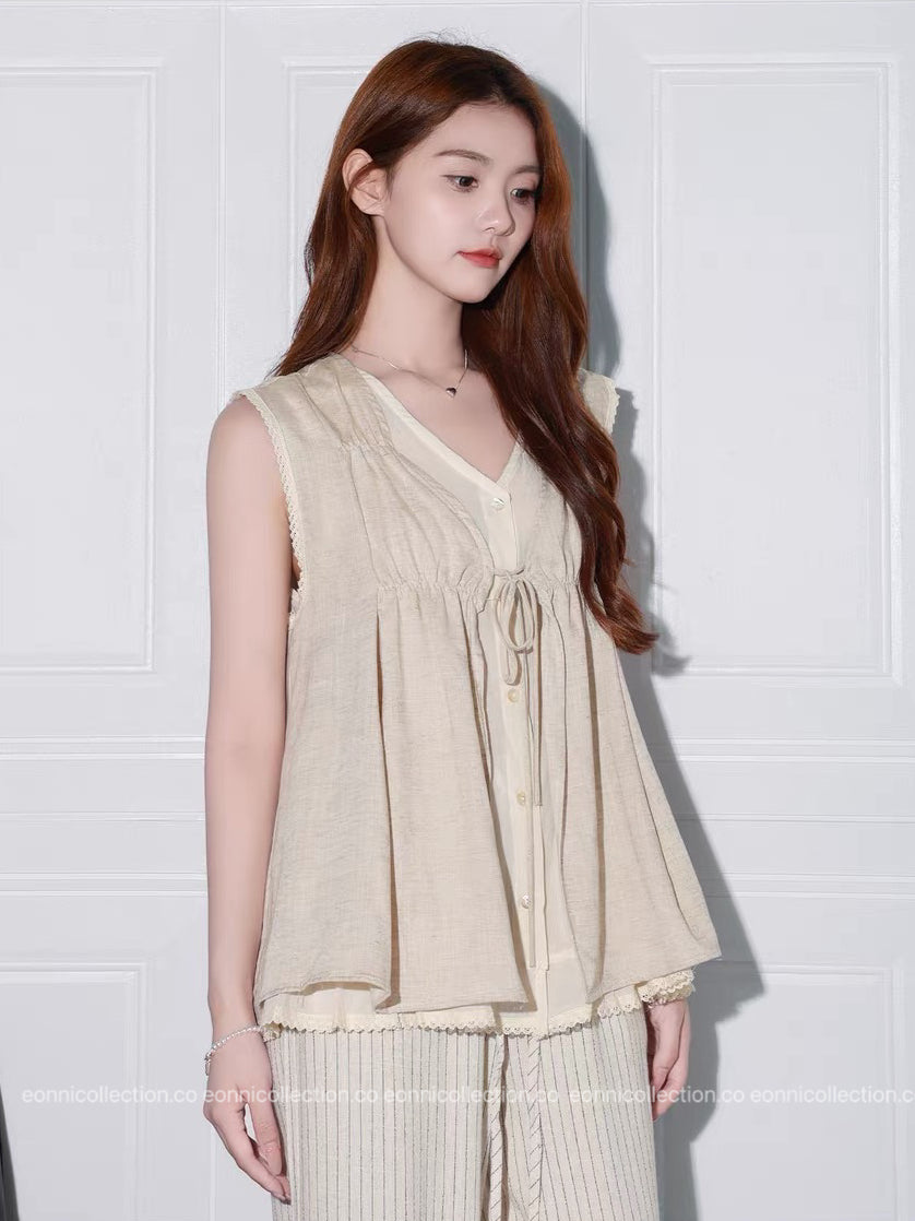 #1100 Linen Layered-Look Top