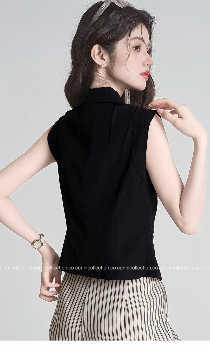 #1093 French Minimal Vest Style Blouse（2 Colors）