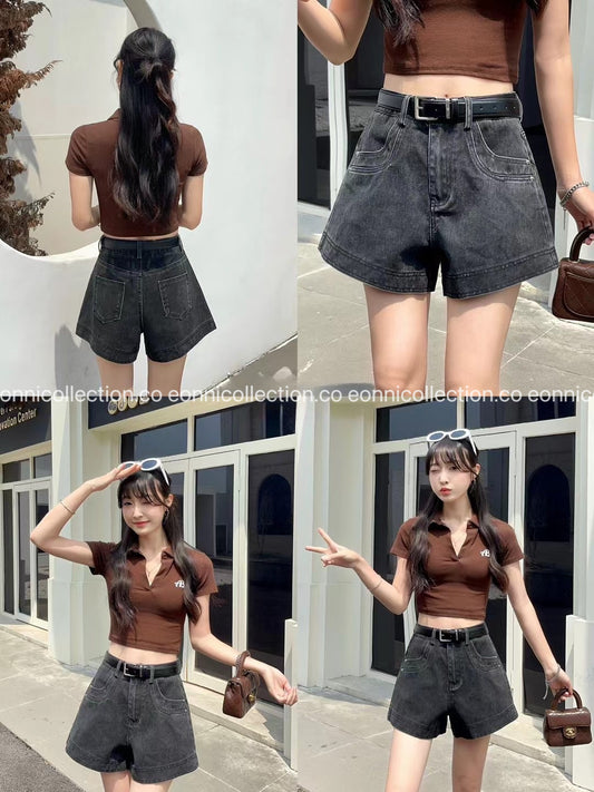 #3027 Vintage Wash Denim Shorts – US Street Style with Charm