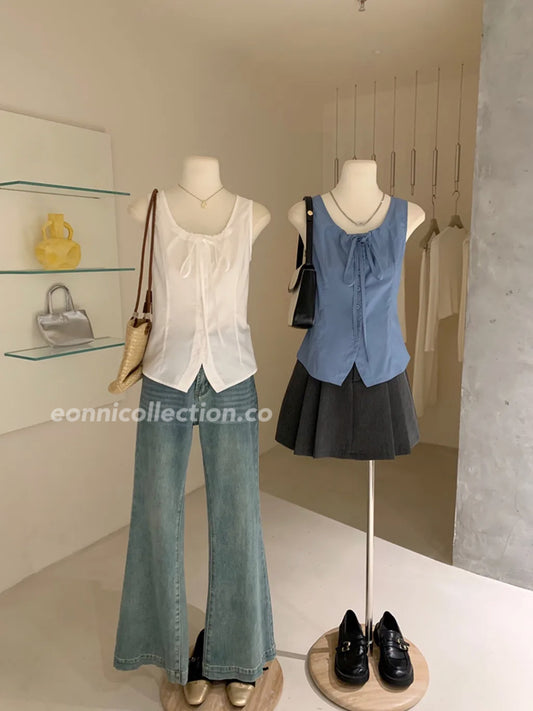 #1017 French Chic Sleeveless Tie Blouse（2 Colors)