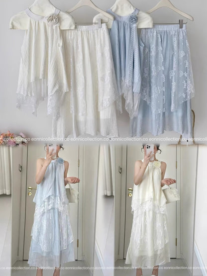 #2081 French Riviera Halterneck Resort Set with Corsage（2 Colors）