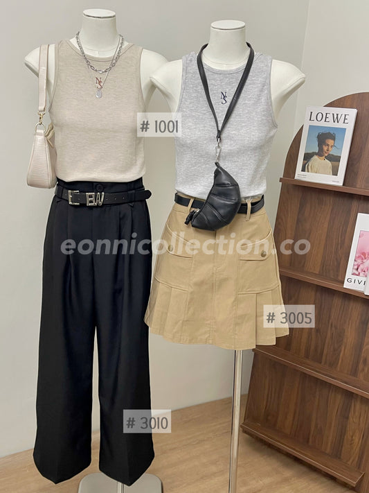 #3010 Tailored Wide-Leg Pants with Pleated Front & Belt (3 Colors)