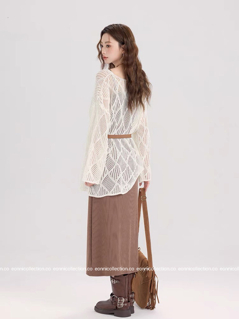 #1102 Knit Crochet-Inspired Belted Top
