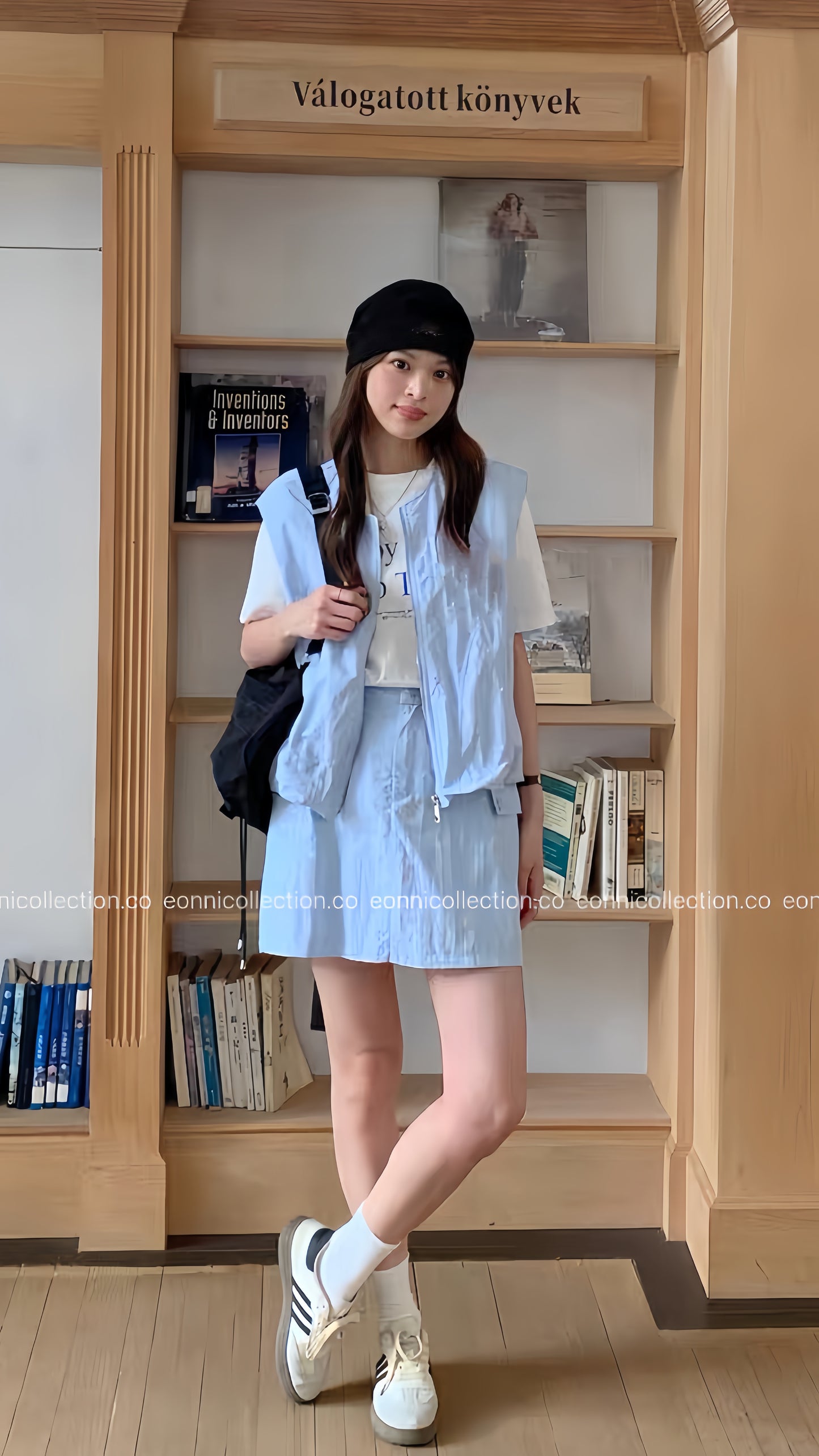 #2041 Korean Style Casual Vest + Cargo Skirt with Built in Safety Shorts - Light Blue