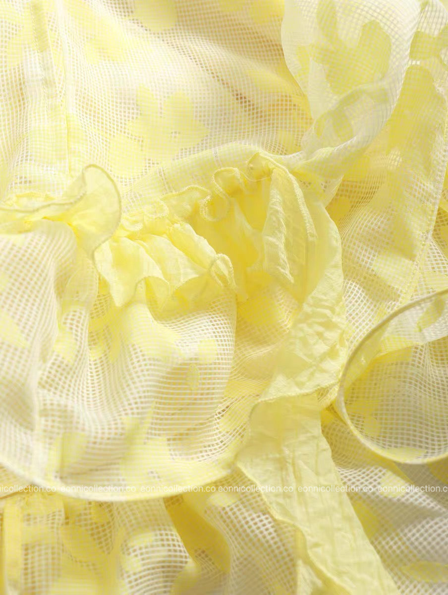 #2099 Zhao Lusi Inspired Yellow Floral Camisole Puff Dress Top